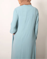 Seaglass Blue Button Front Crinkle Abaya