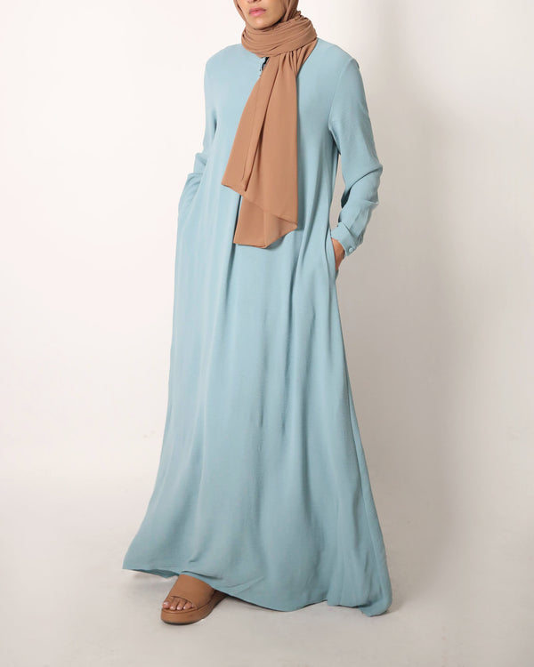 Seaglass Blue Button Front Crinkle Abaya