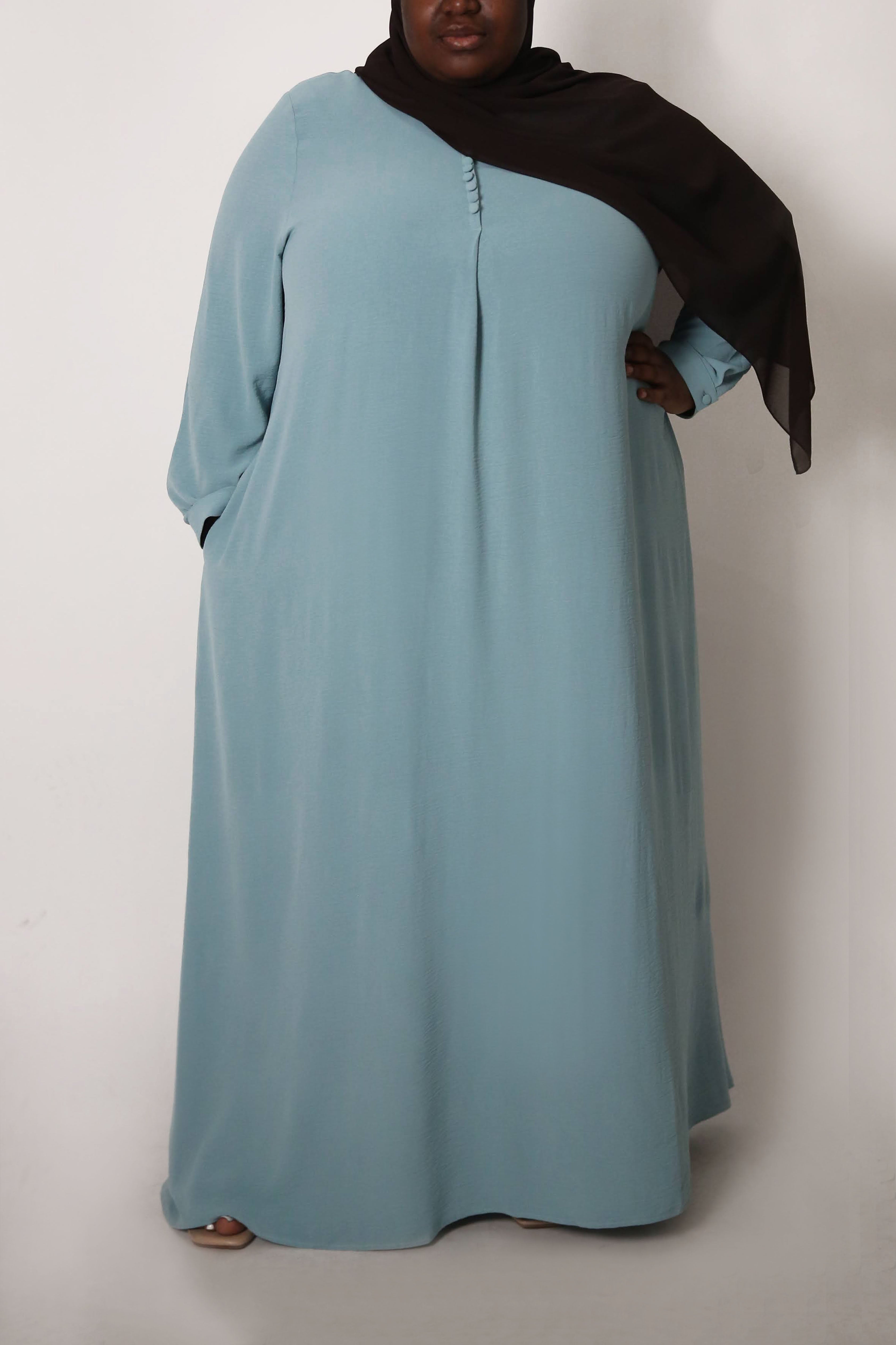 Plus Seaglass Blue Front Crinkle Abaya
