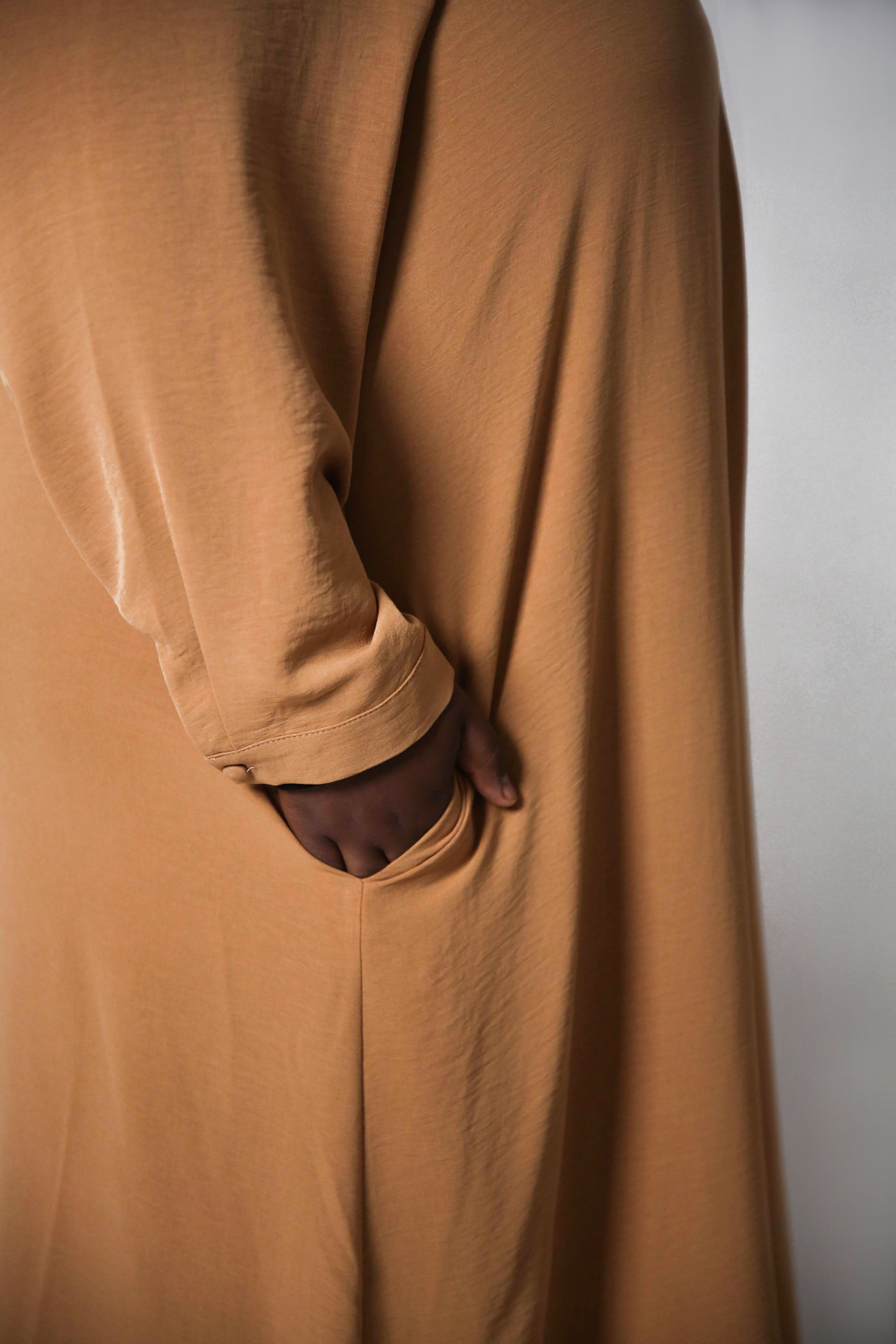 Plus Camel Tan Front Crinkle Abaya