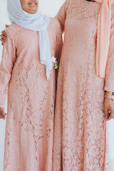 Girl's Peach Lace Formal Abaya