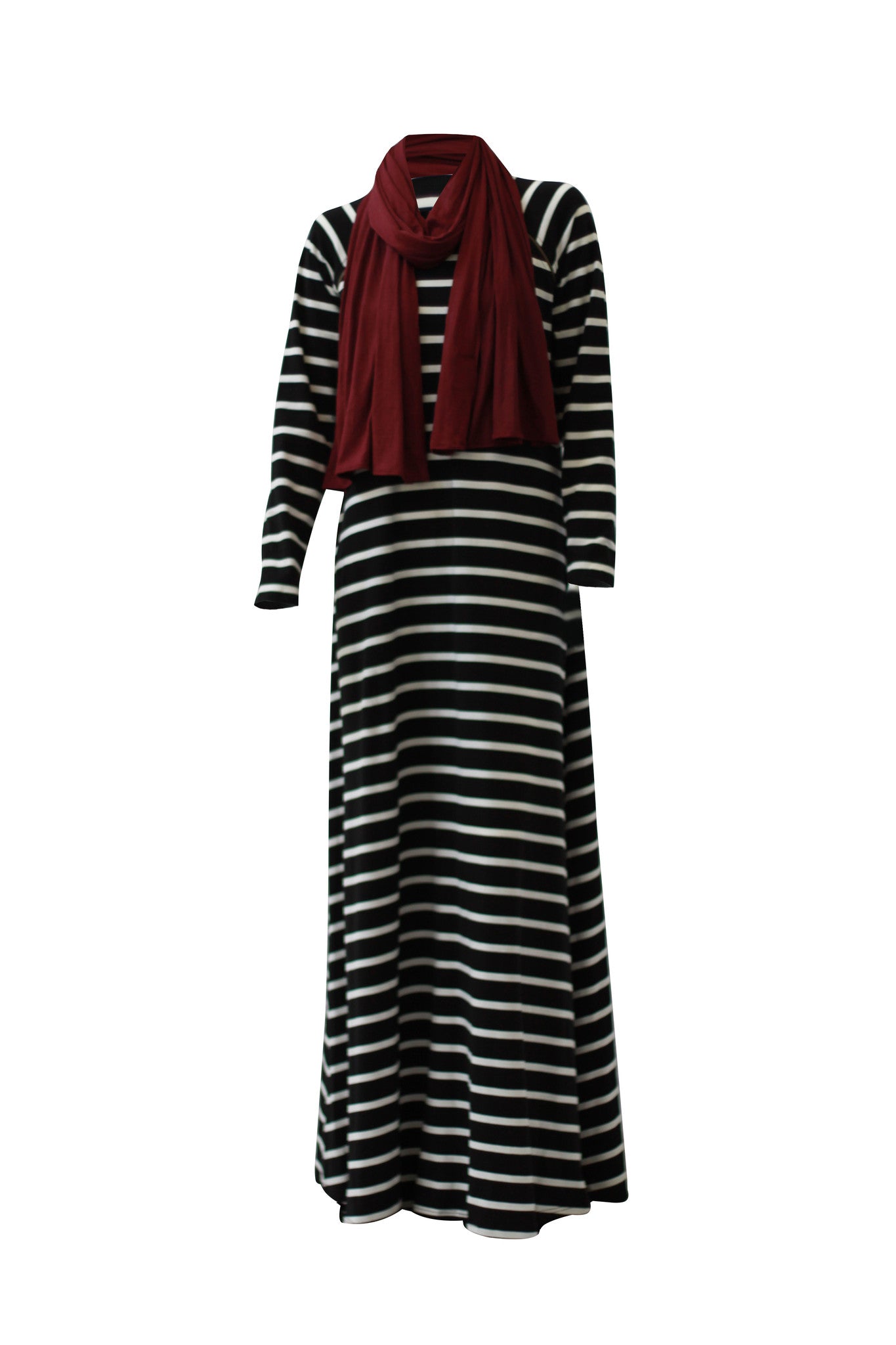 Black and White Stripe Double Zip Abaya