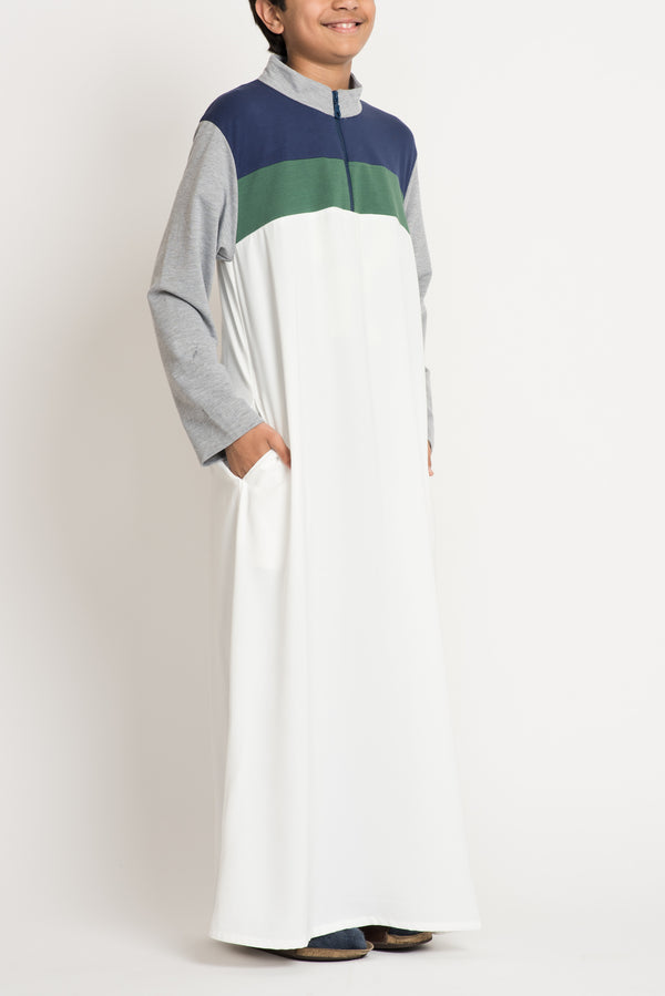 Boy's Blue & Green Bold Stripe Thobe