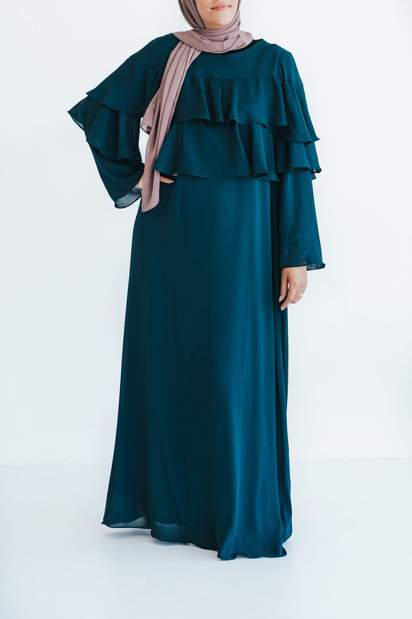 Deep Teal Ruffle Formal Abaya