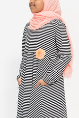Girl's Black Stripe Peach Corsage Abaya
