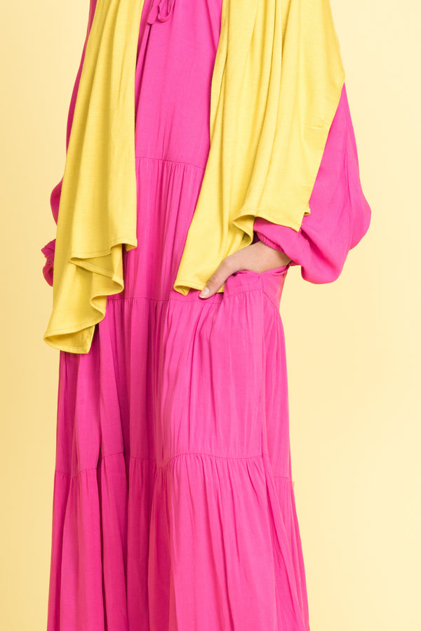 Girl's Punchy Pink Tiered Abaya