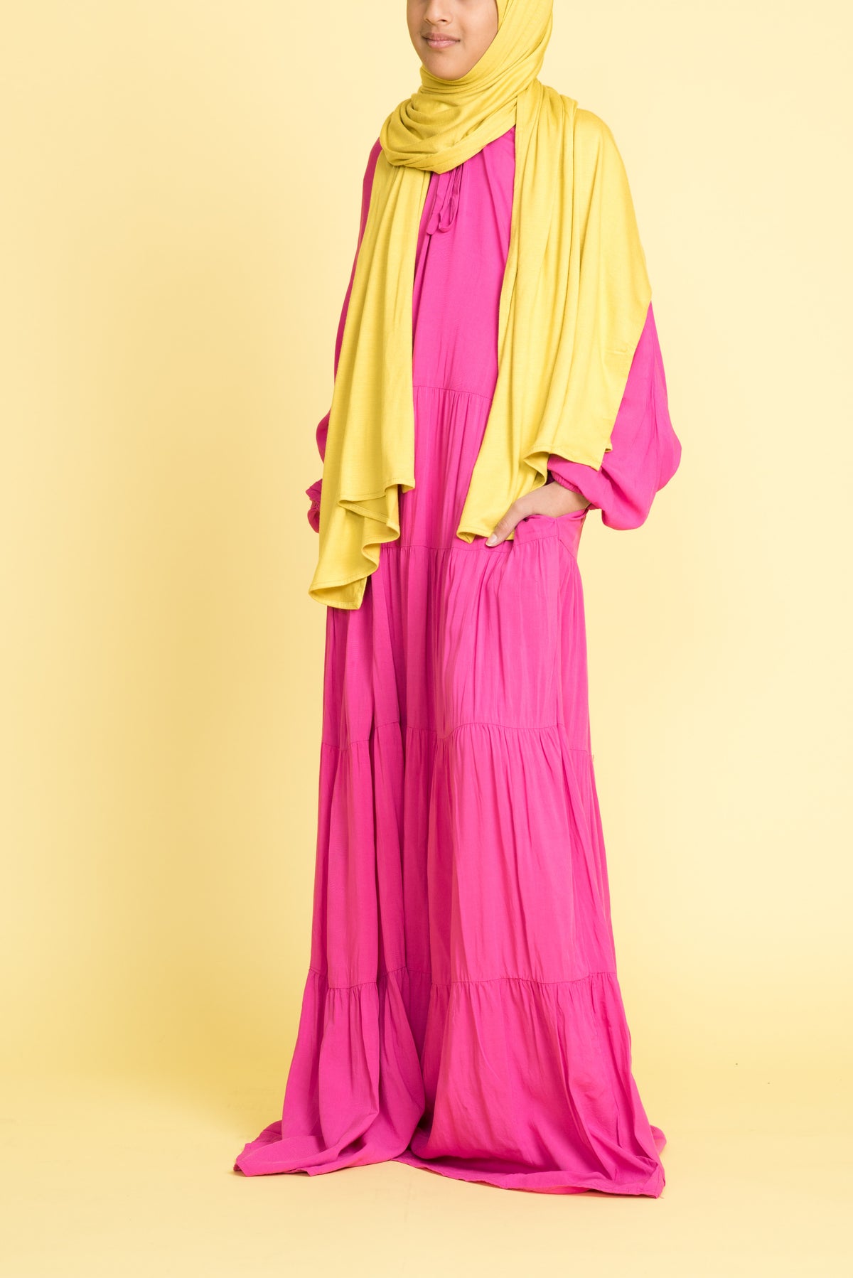 Girl's Punchy Pink Tiered Abaya