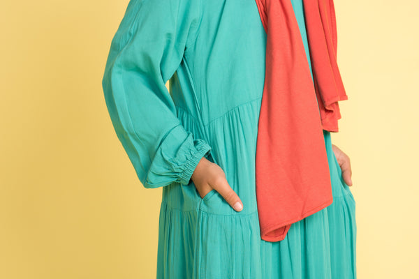 Girl's Trendy Teal Tiered Abaya