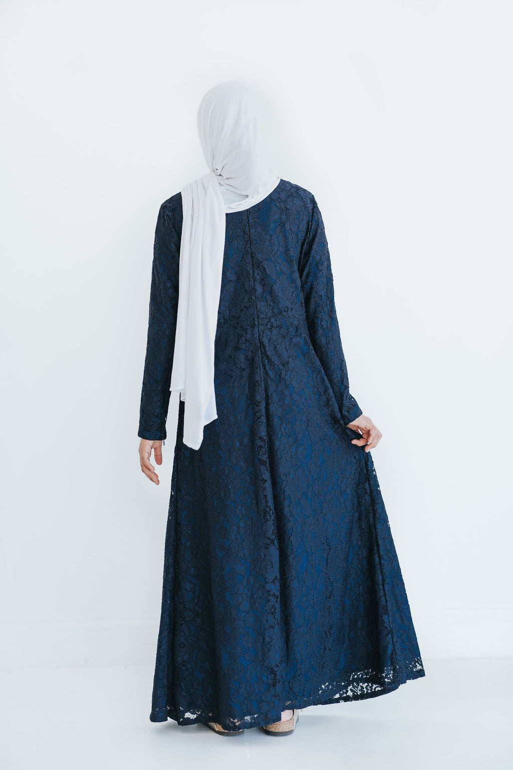 Girl's Navy Lace Formal Abaya