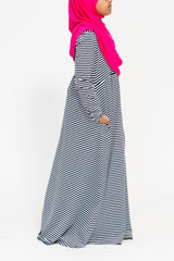 Girl's Navy Stripe Fuschia Corsage Abaya