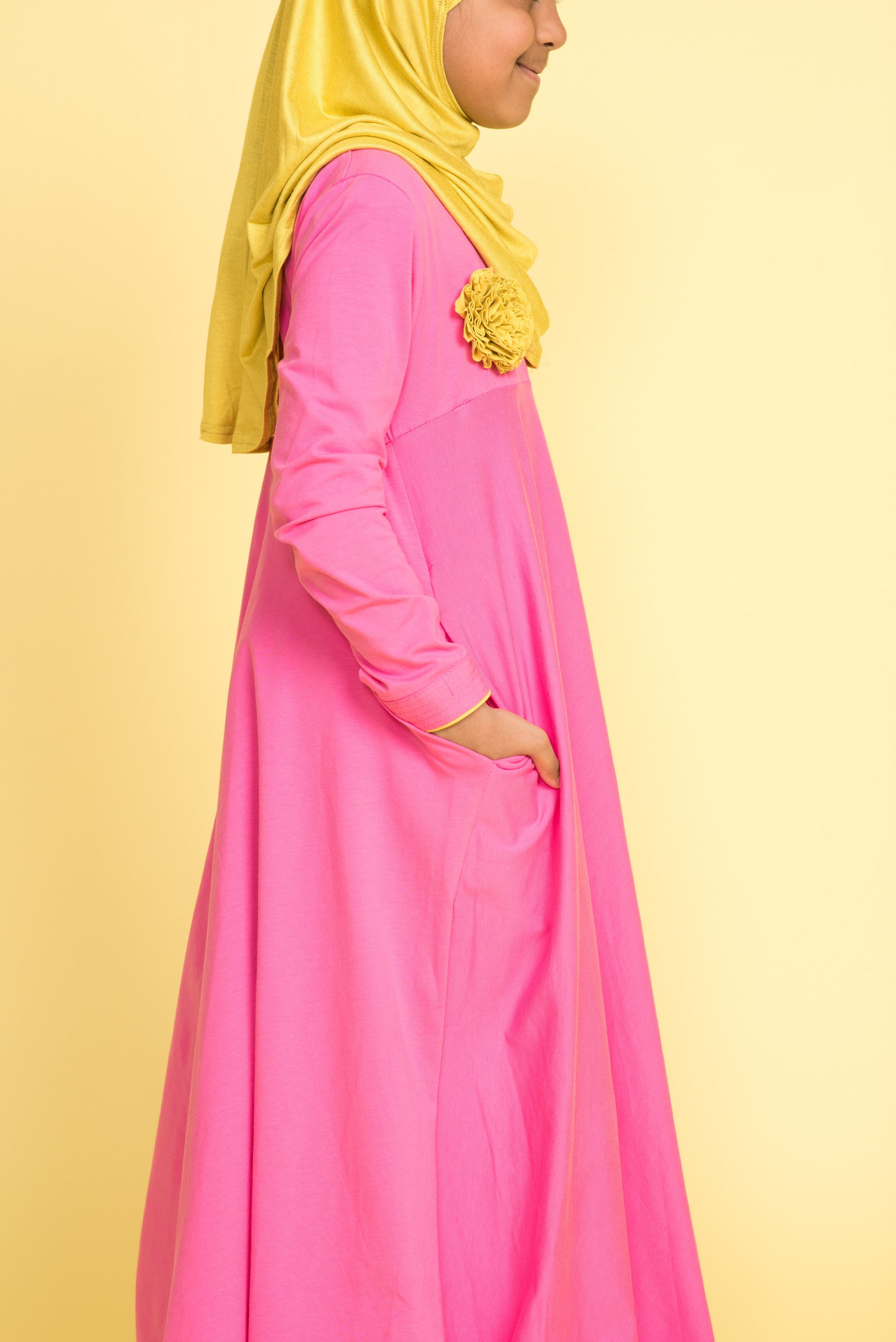 Little Girl's Pink Corsage Abaya