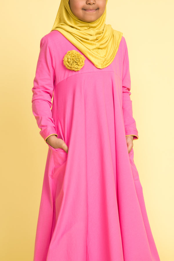 Little Girl's Pink Corsage Abaya