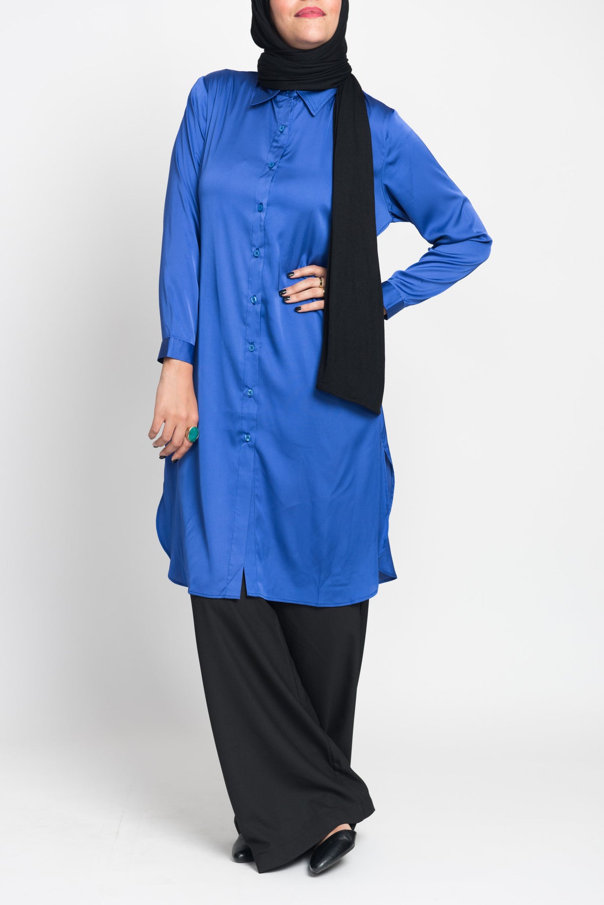 Royal Blue Long Satiny Blouse